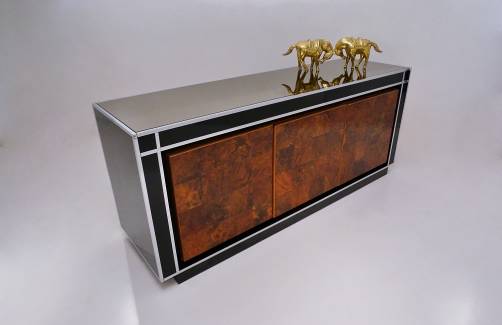 Willy Rizzo sideboard double sided, burl wood, 1970`s ca, Italian